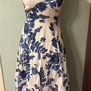 Moon River Spaghetti Strap Dress with Blue Floral Design